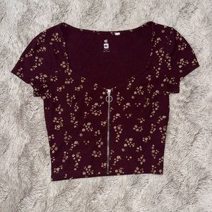 Ditsy Floral Zip Up Crop Top